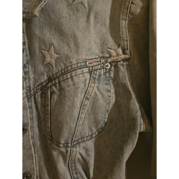 Vintage Dakota Blue Cropped Jean Jacket Size Medium Stars Embroidered Light Wash - Picture 5 of 7